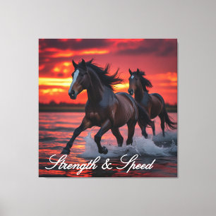 Two Wild Horses Racing Against a Blazing Sky Canvas Print
