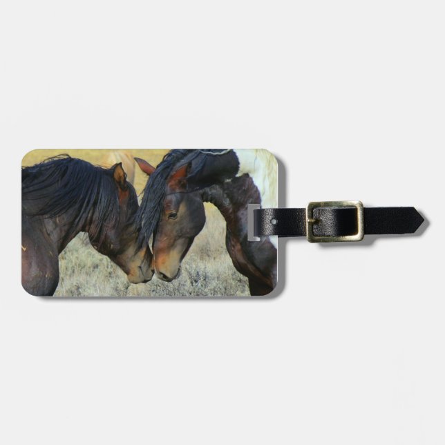 Two Wild Horses Touching Noses Luggage Tag (Front Horizontal)