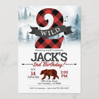 Two Wild invitation, Lumberjack 2nd Birthday Invitation