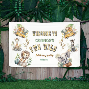 Two wild jungle safari 2nd birthday Banner
