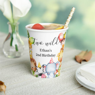 Two Wild Jungle Safari Animals 2nd Birthday Party Paper Cups