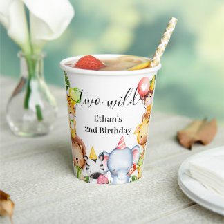 Two Wild Jungle Safari Animals 2nd Birthday Party Paper Cups