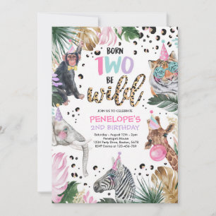 Two Wild Leopard Print Safari Birthday Invitation