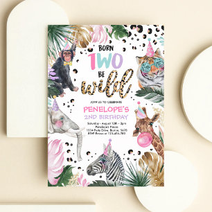 Two Wild Leopard Print Safari Birthday Invitation
