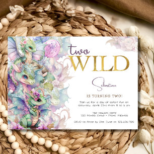 Two wild magic dragons kids birthday party invitation