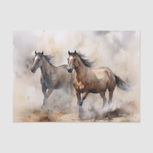 “Two Wild Mustangs ” Dusty Western Watercolour Tissue Paper (Front)