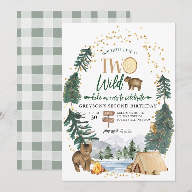 Two Wild National Park Bear 2nd Birthday Invitation (Front/Back)