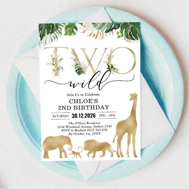 Two Wild Party Animals 2nd Birthday Invitation (Creator Uploaded)