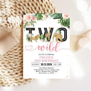 Two Wild Party Animals 2nd Birthday Invitation