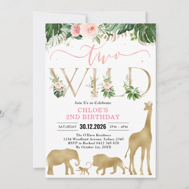 Two Wild Party Animals 2nd Birthday Invitation (Front)