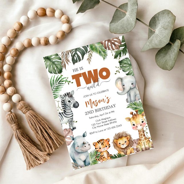Two Wild Party Animals Kids 2nd Birthday Invitation (Creator Uploaded)