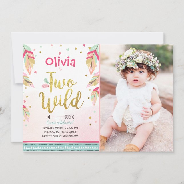 Two wild party invitation 2nd Birthday girl boho (Front)