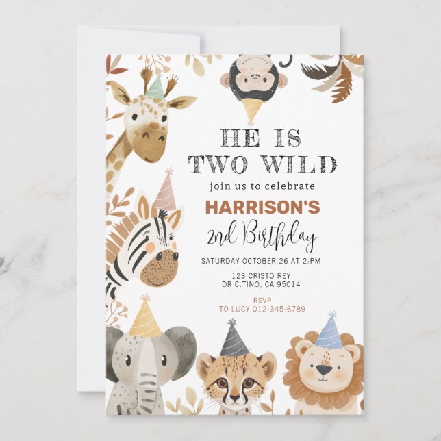 Two Wild Party Jungle Safari Animals Birthday  Invitation (Front)