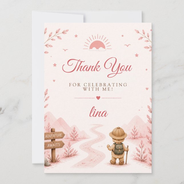 Two Wild Pink Boho Birthday Thank You Card (Front)