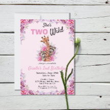 Two Wild Pink Safari Giraffe Floral Birthday Party
