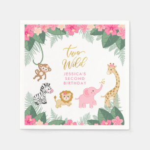 TWO WILD - Pink Safari Girl's SECOND Birthday Napkin