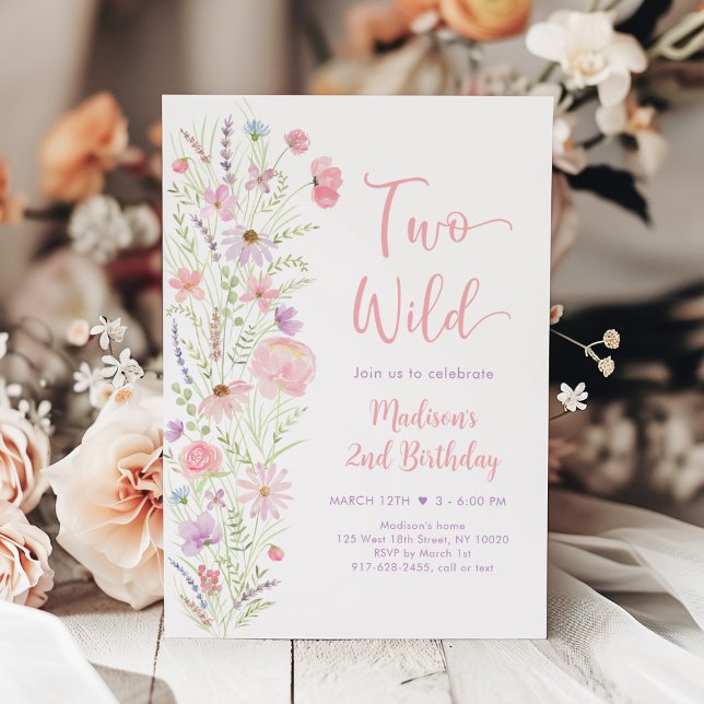 Two Wild Pink Wildflower Birthday Invitation (Creator Uploaded)