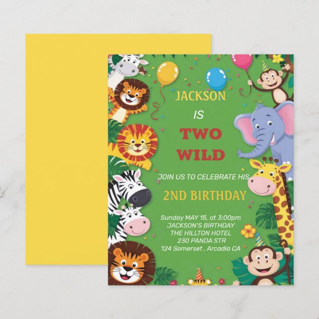 Two Wild Safari 2nd Birthday Invitation (Front/Back)
