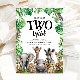 Two Wild Safari 2nd Birthday Party Invitation