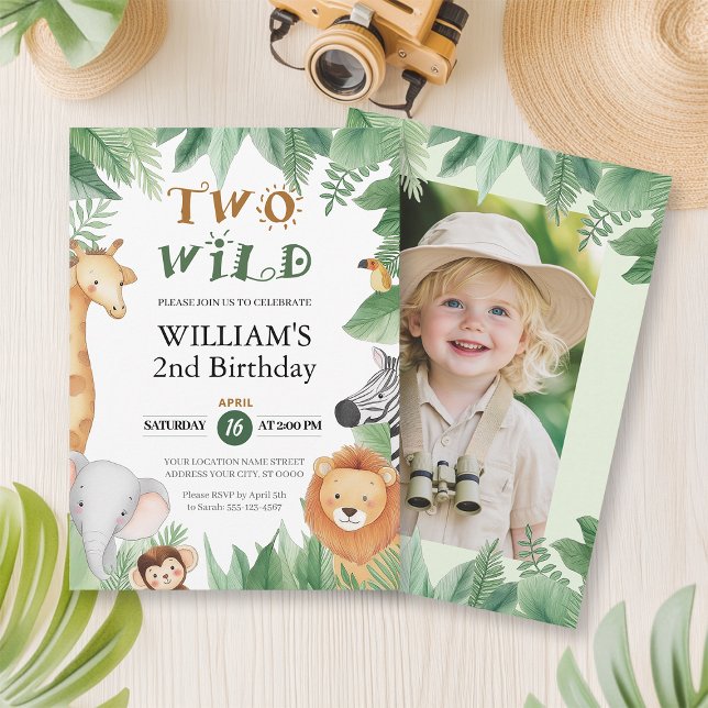 TWO WILD Safari Animal 2nd Birthday Invitation (Creator Uploaded)