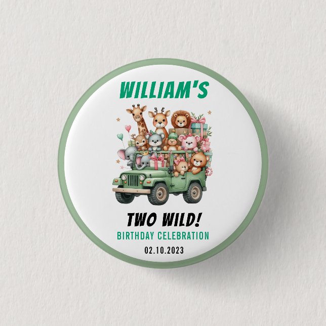Two Wild Safari Animal 2nd Birthday Party 3 Cm Round Badge (Front)