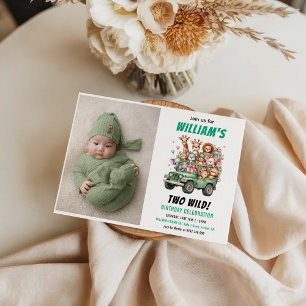 Two Wild Safari Animal 2nd Birthday Party Invitation