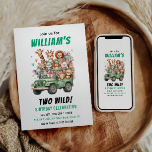 Two Wild Safari Animal 2nd Birthday Party Invitation