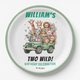 Two Wild Safari Animal 2nd Birthday Party Paper Plate