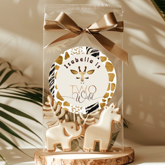 Two wild Safari animal print giraffe birthday Classic Round Sticker (Creator Uploaded)