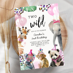 Two Wild Safari Animals 2nd Birthday Invitat Invitation