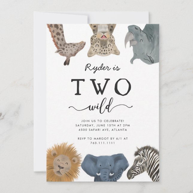 Two Wild Safari Animals 2nd Birthday Invitation (Front)