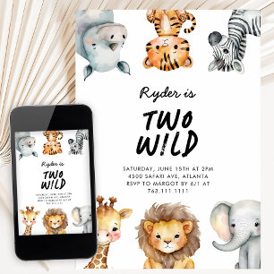 Two Wild Safari Animals 2nd Birthday Invitation