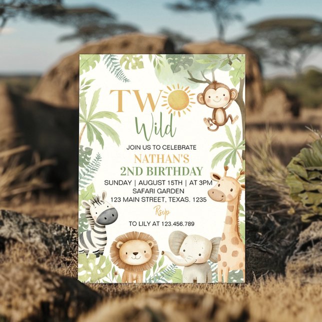 Two Wild Safari Animals 2nd Birthday Invitation (Creator Uploaded)