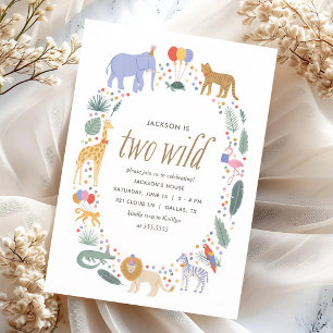 Two Wild Safari Animals 2nd Birthday Invitation