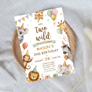 Two Wild Safari Animals 2nd Birthday Invitation