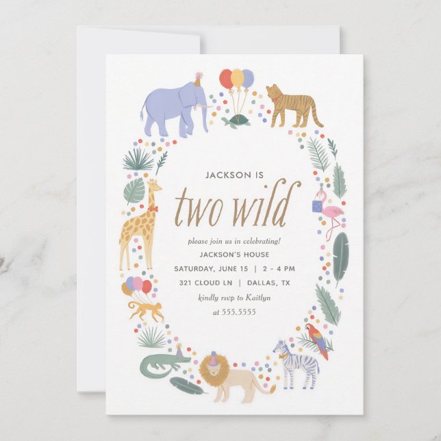 Two Wild Safari Animals 2nd Birthday Invitation (Front)