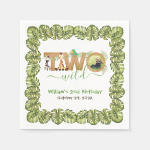 Two Wild Safari Animals 2nd Birthday Party Photo Napkin