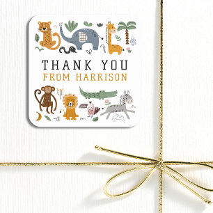 Two Wild Safari Animals 2nd Birthday Thank You Square Sticker