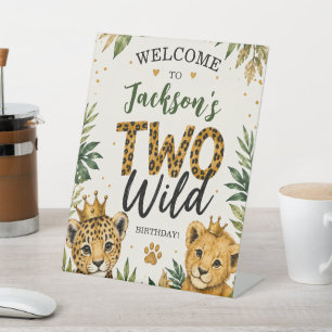 Two Wild Safari Animals 2nd Birthday Welcome Pedestal Sign