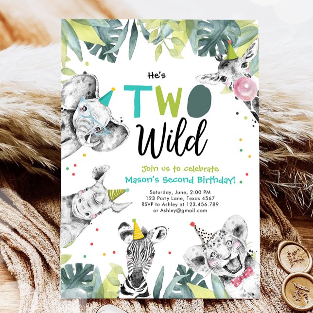 Two Wild Safari Animals Boy Birthday Invitation (Creator Uploaded)