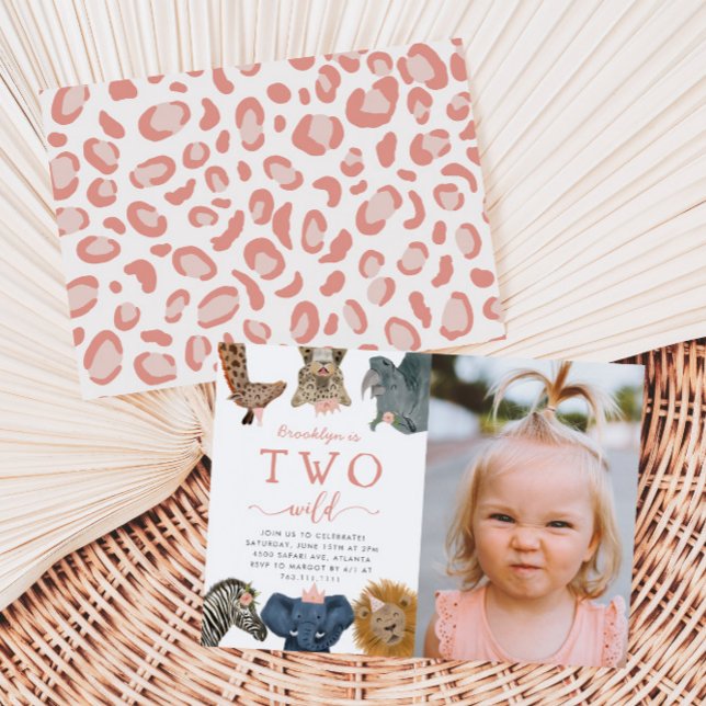 Two Wild Safari Animals Girl Birthday Photo Invitation (Creator Uploaded)