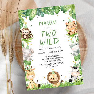 Two Wild Safari Animals Jungle Kids Birthday Invitation