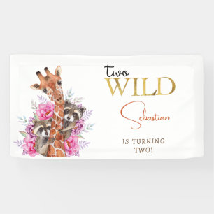 Two wild safari animals kids birthday party banner