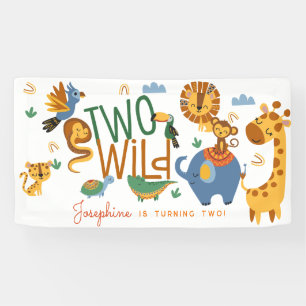 Two wild safari animals kids birthday party banner
