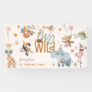 Two wild safari animals kids birthday party banner