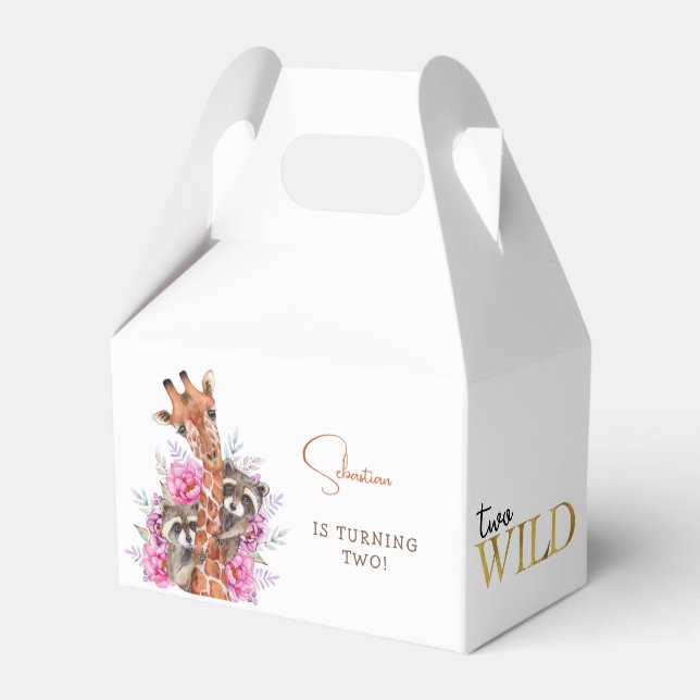 Two wild safari animals kids birthday party favour box (Front Side)