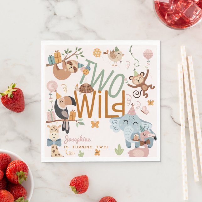 Two wild safari animals kids birthday party napkin (Insitu)
