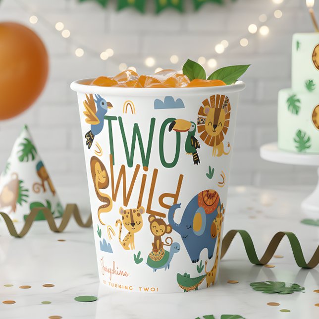 Two wild safari animals kids birthday party paper cups (Creator Uploaded)