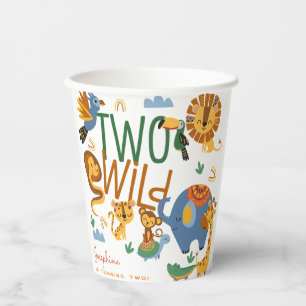 Two wild safari animals kids birthday party paper cups