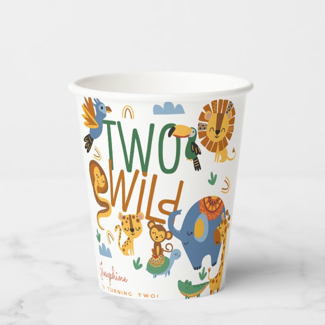 Two wild safari animals kids birthday party paper cups (Front)